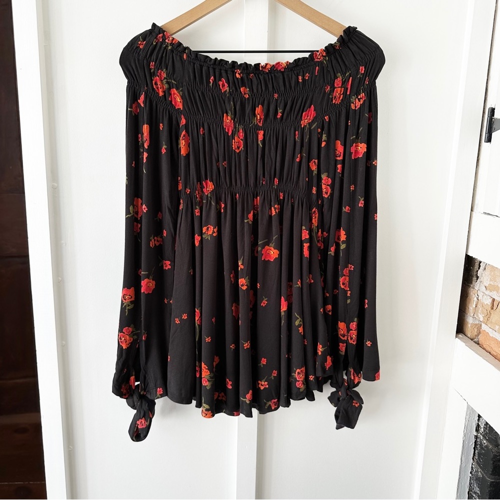 FREE PEOPLE black floral stocked tunic